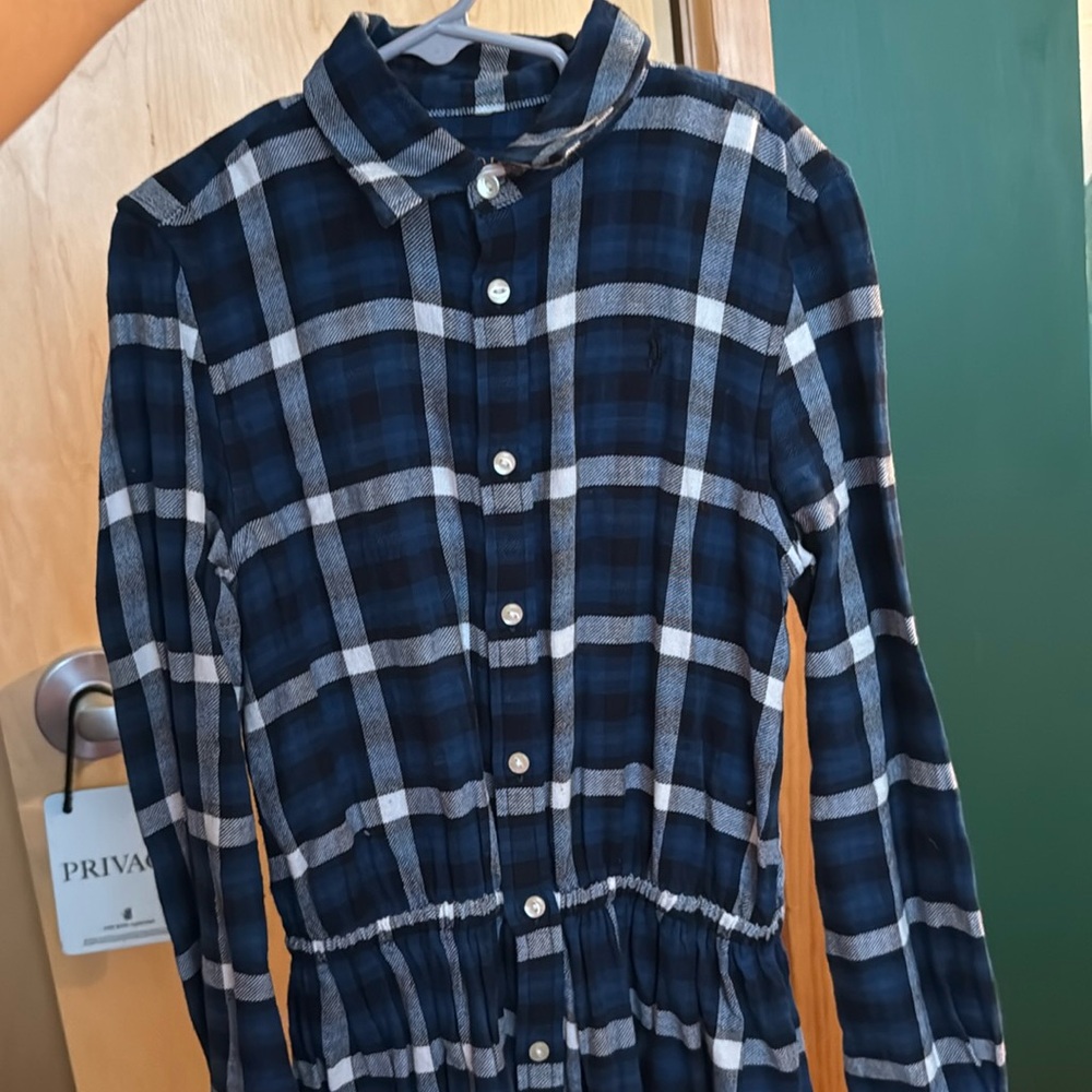 Big Girls Polo Ralph Lauren Blue Plaid Shirt Dress size 12